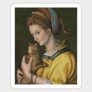 Portrait of a Young Lady Holding a Cat by Francesco Bacchiacca Sticker